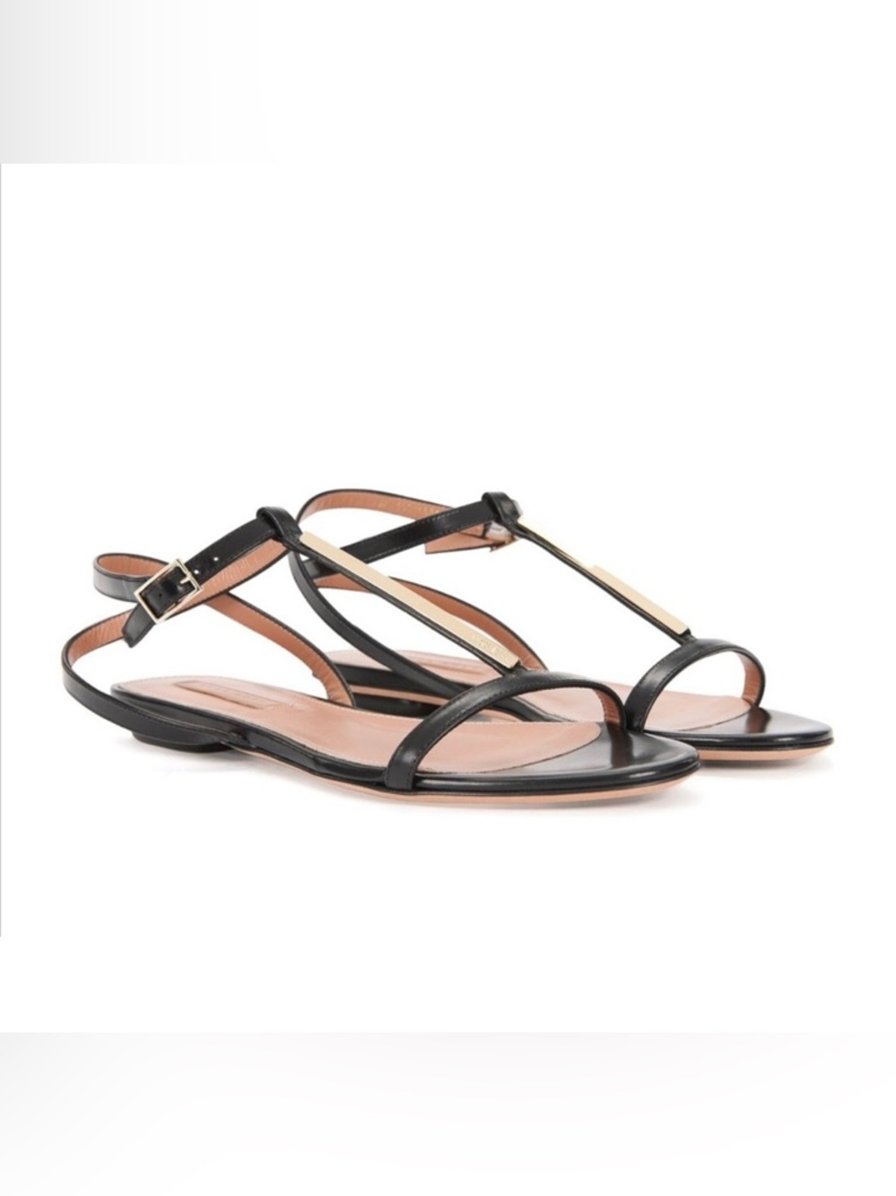HUGO BOSS Leather T-Strap Sandals with Metallic Accent Women’s Black Sz 38/ 7.5 - Picture 2 of 12